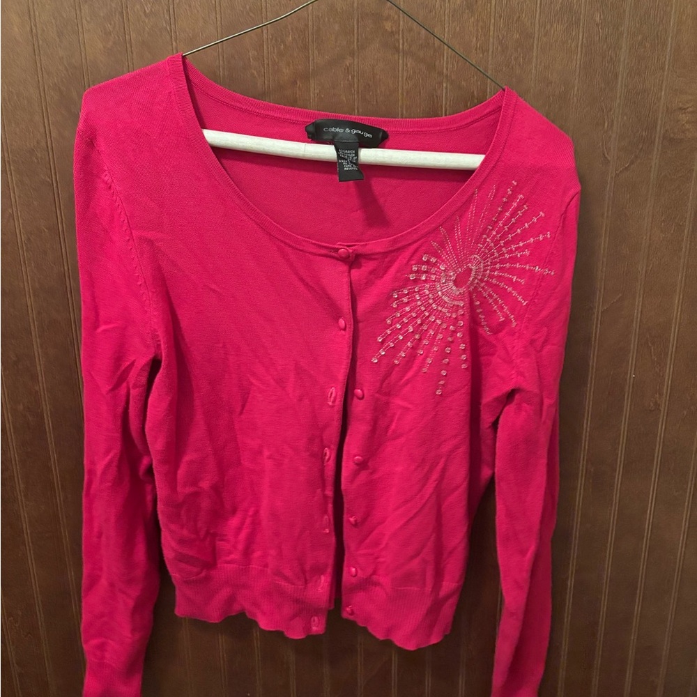 Coldwater Creek Fuchsia Embellished Button Down Shirt